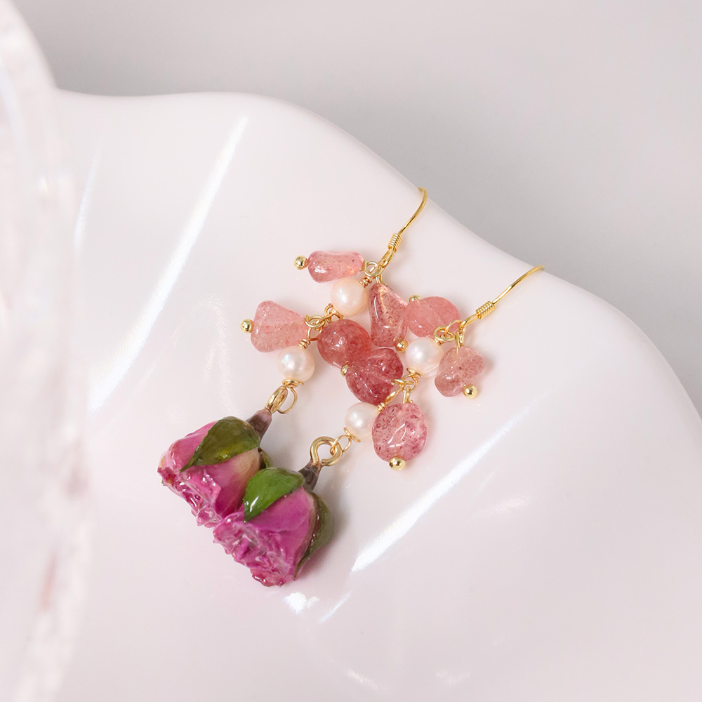 Elegant fuchsia design organic earrings from pearl