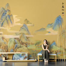 千里江山图壁纸客厅山水画壁画餐厅茶室办公室墙布直播间背景墙纸