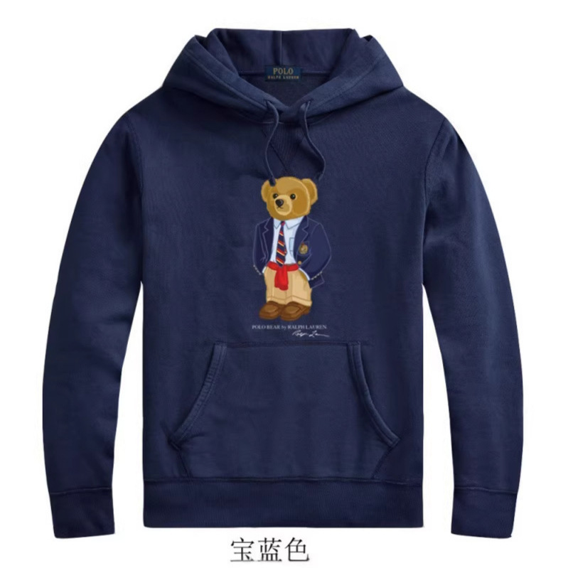 Spring 2024 Polo Bear Hooded Bear Sweatshirt Men's Winter Pullover Hooded Fleece Outerwear Cross-Border Shipping