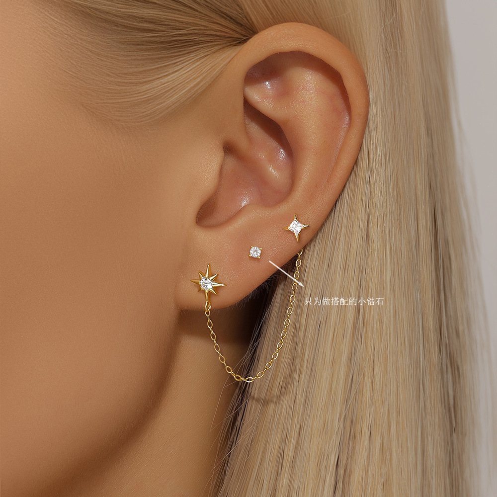 Zircon Inlay Material Ear Studs Classification 1 Piece 925 Sterling Silver Zircon Star Butterfly Ear Studs