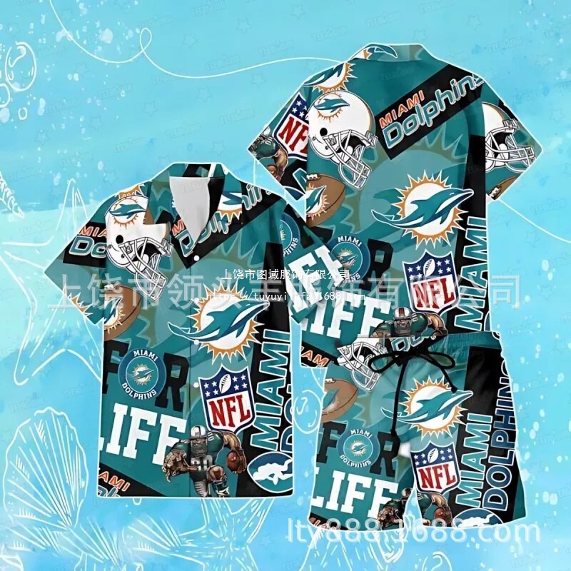 Independent Website Hot-Selling Nfl Men's American Football Trendy Casual Sports Short-Sleeve Shirt and Shorts Two-Piece Set