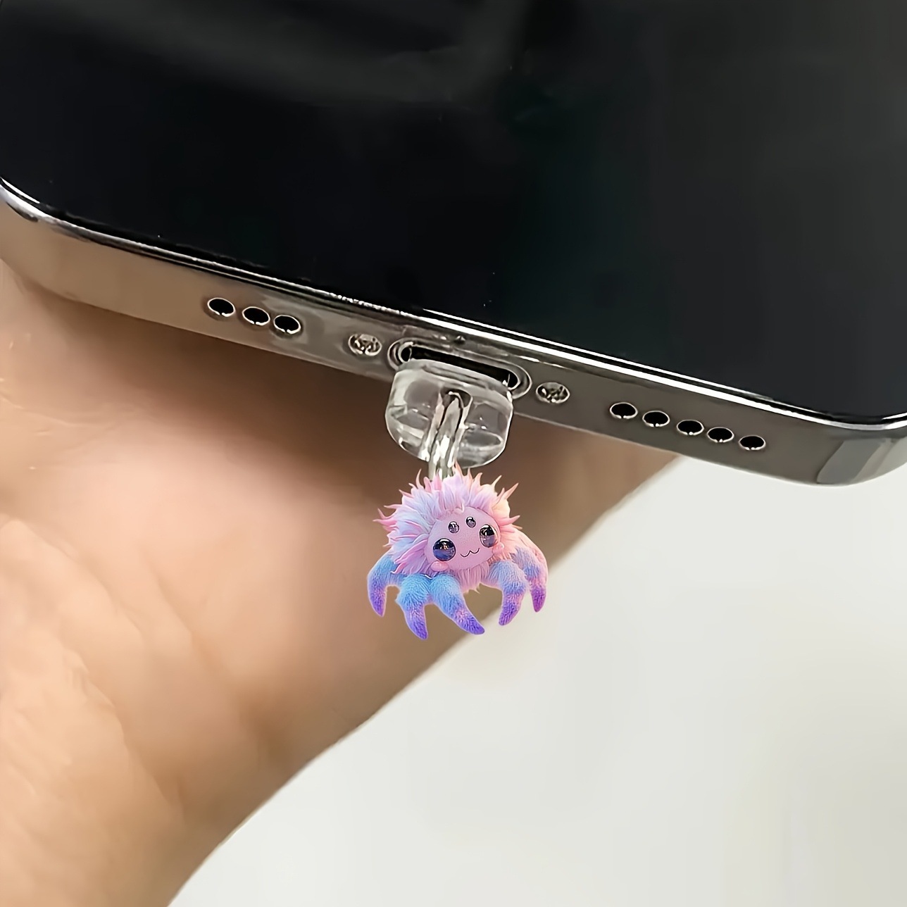 Nuevo acrílico plano transfronterizo hacia el tapón de polvo de araña de peluche para teléfonos móviles