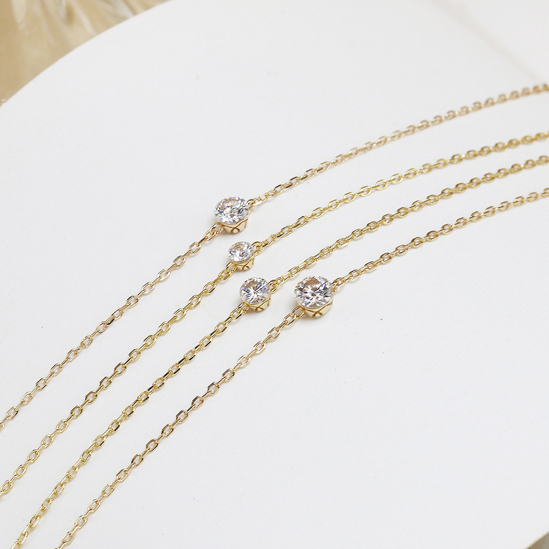 Huang Jin Jewelry Korean Fashion Commuter Single Diamond All-match Bracelet Women's Adjustable 925 Sterling Silver Plated 14K Gold Hair