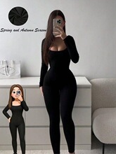 U 64782 Fashion Slim Fit Long Sleeve Jumpsuit �����B��ѝ