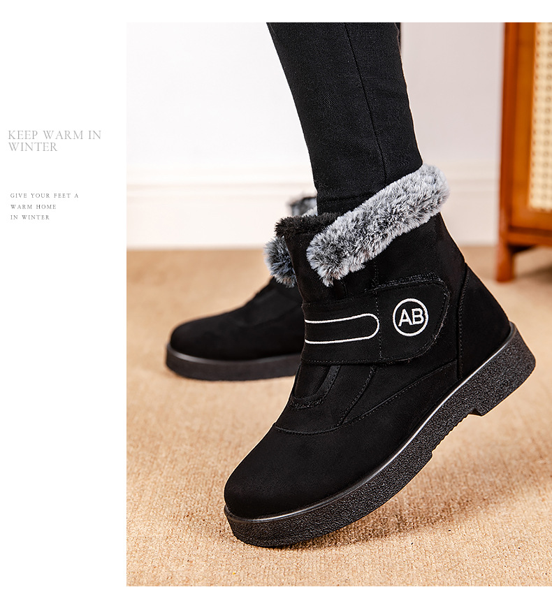 Snow boots slip-on Velcro casual short boots Warm cotton shoes large size and thick_voghion.com