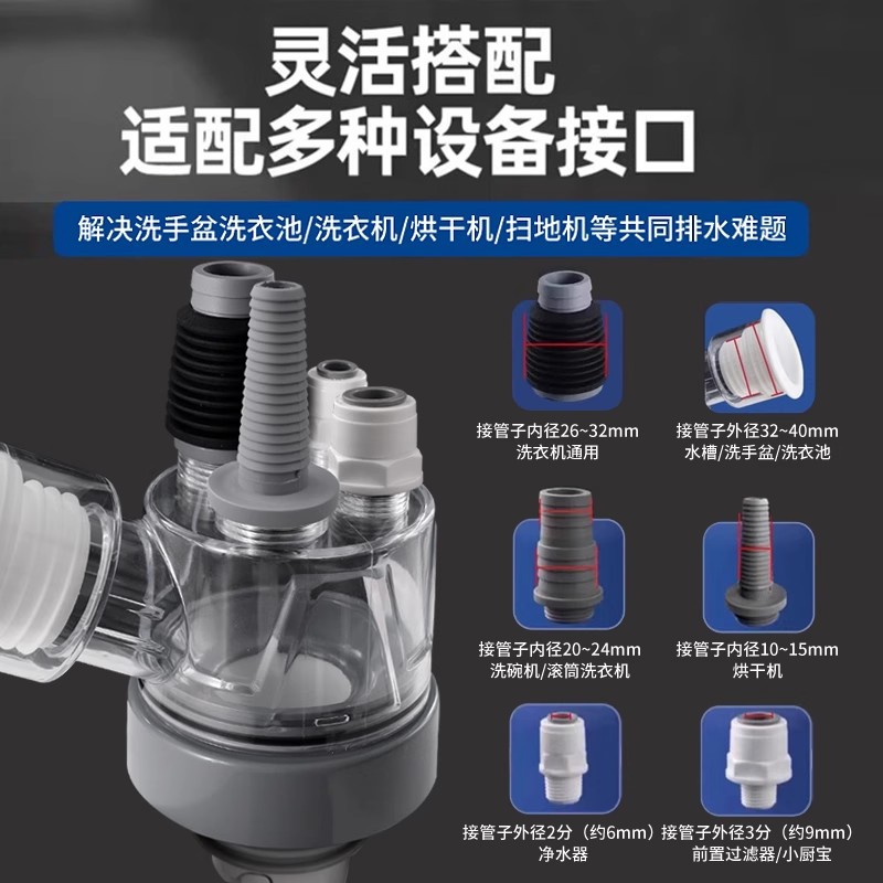 Tubería de drenaje para lavadora conector multipuerto para piso fregadero y balcón