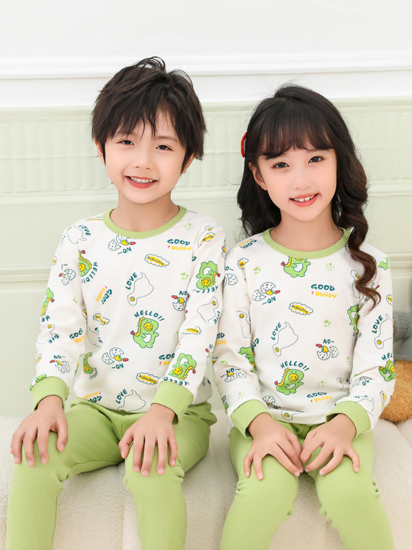 Boys' Autumn Clothes and Pants Cotton suit Girls' Underwear Children's Cotton Sweater Warm Mid-Big Children's Autumn and Winter Pajamas