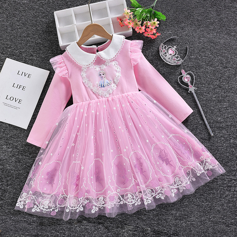 Princesa Elsa vestido congelado verano manga corta vestido de primavera y otoño puro algodón chica Aisha nueva ropa para niños