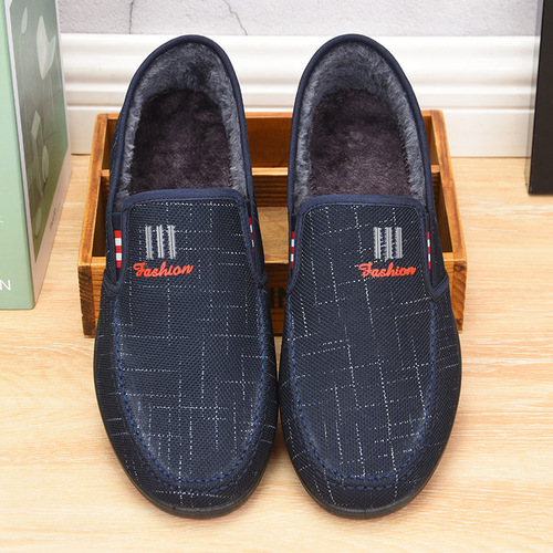 Old Beijing cloth shoes men's cotton shoes low-top plus velvet thickening warm old men's shoes winter flat-soled slip-on work shoes