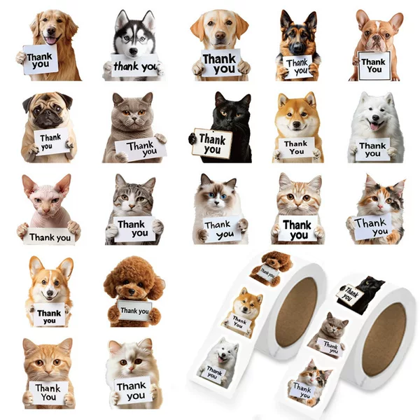 Cross-border cat and dog thank you sign DIY stickers for planners, desktop stationery, notebook decoration, and unique stickers wholesale