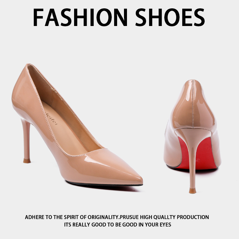 Red-Soled High-Heeled Shoes for Women, 2026 Fashion Style, Versatile Shoes for Mature Women, Black Elegant Patent Leather Shallow Pointed Toe Stiletto Heels