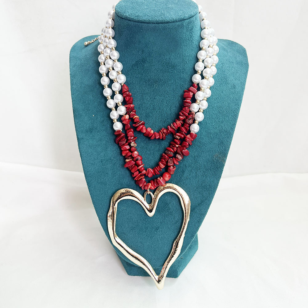 85g Weight Alloy Pendant Material Three Layer Necklace Classification Imitation Pearl Chain Material Beaded Chain Chain Type 1 Piece Quantity Casual, Party Occasion Imitation Pearl, Alloy Material Heart Shape Pattern Unisex Gender Exaggerated, Streetwear Style Exaggerated Streetwear Heart Shape Imitation Pearl Alloy Beaded Chain Statement Necklaces Wholesale 5
