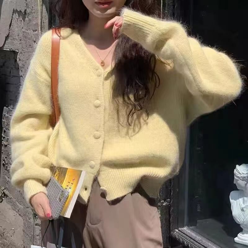 부드러운 찹쌀 부드러운 바람 겉감 니트 카디건 외투 외투 여성복 가을 겨