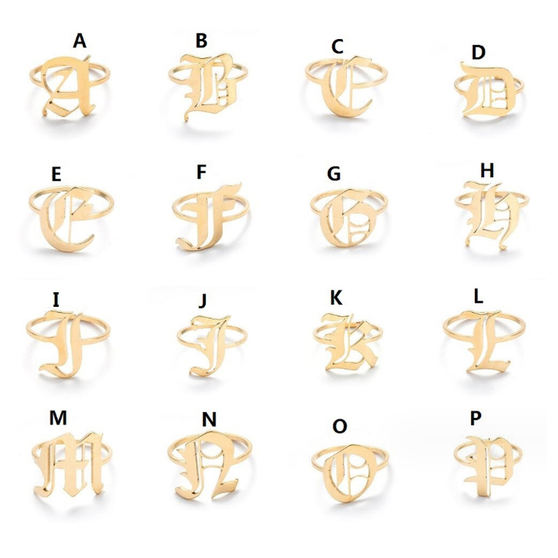 复古字母戒指女ins欧美跨境新款字母开口情侣对戒戒指轻奢风