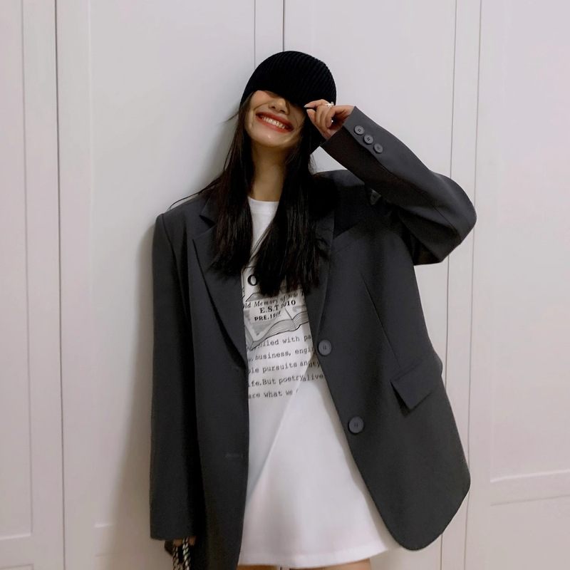 XM STUDIO春秋新款长袖西装外套女新款小众设计感韩版宽松后开叉|undefined