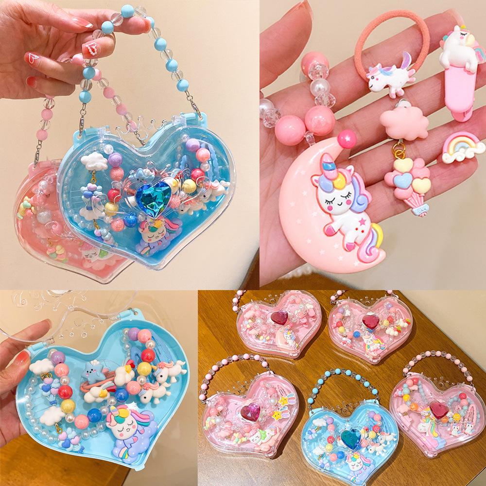 New children's jewelry suit cartoon cute unicorn pendant bracelet suit birthday gift box in stock wholesale