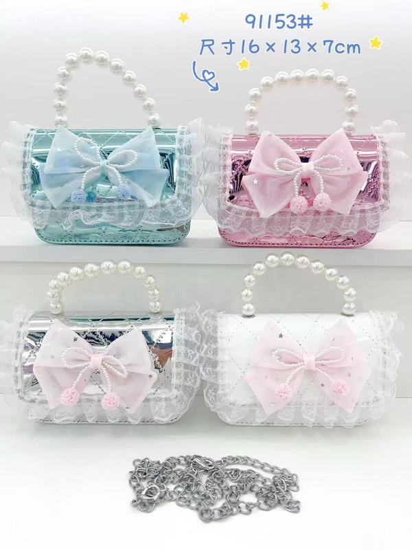 子供用の新しい女の子の真珠のハンドバッグ菱格レースの蝶結びの女の子のショルダーバッグの小銭のショルダーバッグのファッション|undefined