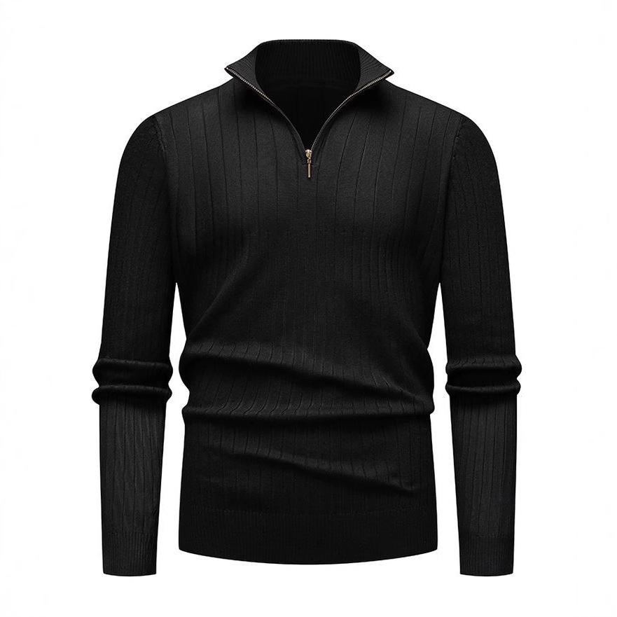 Comercio exterior transfronterizo otoño y invierno nuevo hombre manga larga barra vertical medio cuello cremallera fondo camisa de punto suéter de hombre europeo y americano