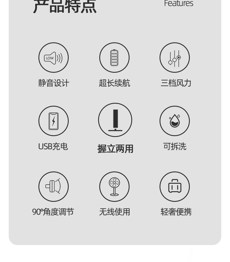 新款台式小风扇迷你便携充电usb家用宿舍大风力静音礼品一件代发详情22