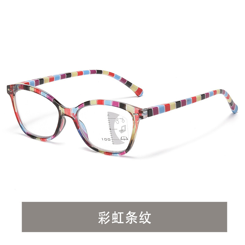 新型越境ファッションストライプ防ブルーライト多焦点老眼鏡女性ハイビジョン読書鏡優雅老眼鏡男|undefined