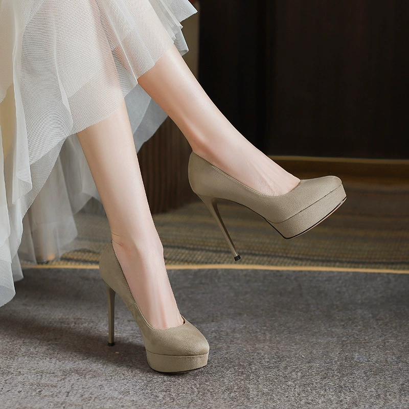 136-2 Трансграничный водонепроницаемый стол супер высокие каблуки женские замши круглые каблуки Ultra high heels