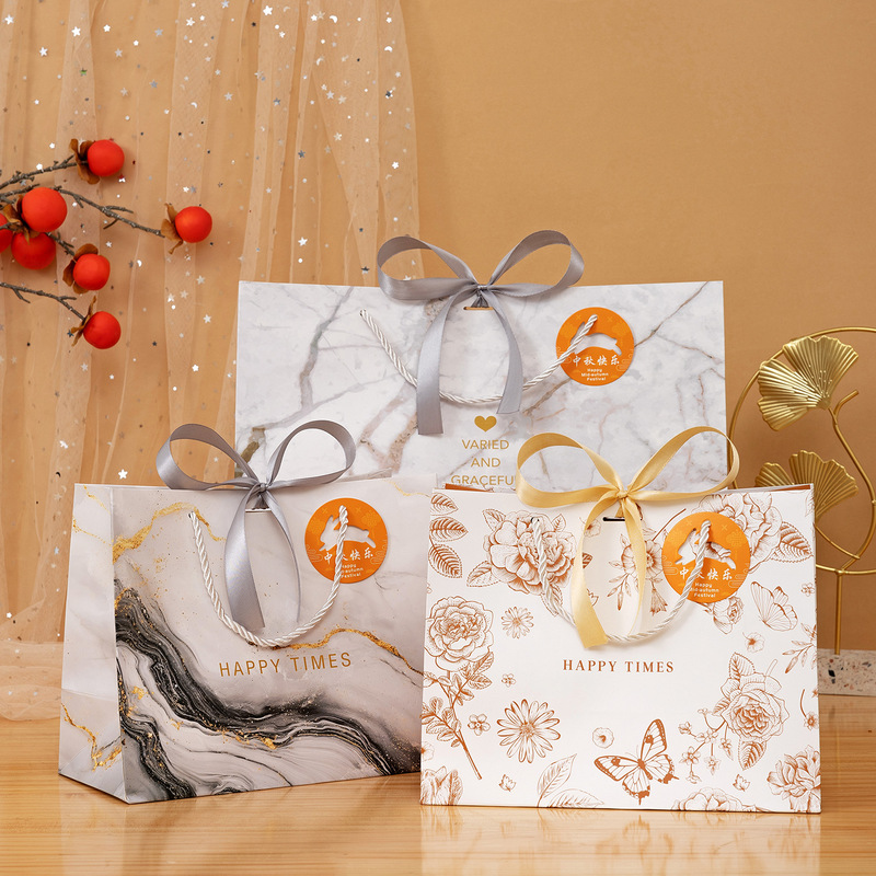 New Mid-Autumn Festival Gift Bags, Bulk Mooncake Packaging Bags, Handbags, Paper Bags, Free Ribbon Tags, Large Quantity Discounts