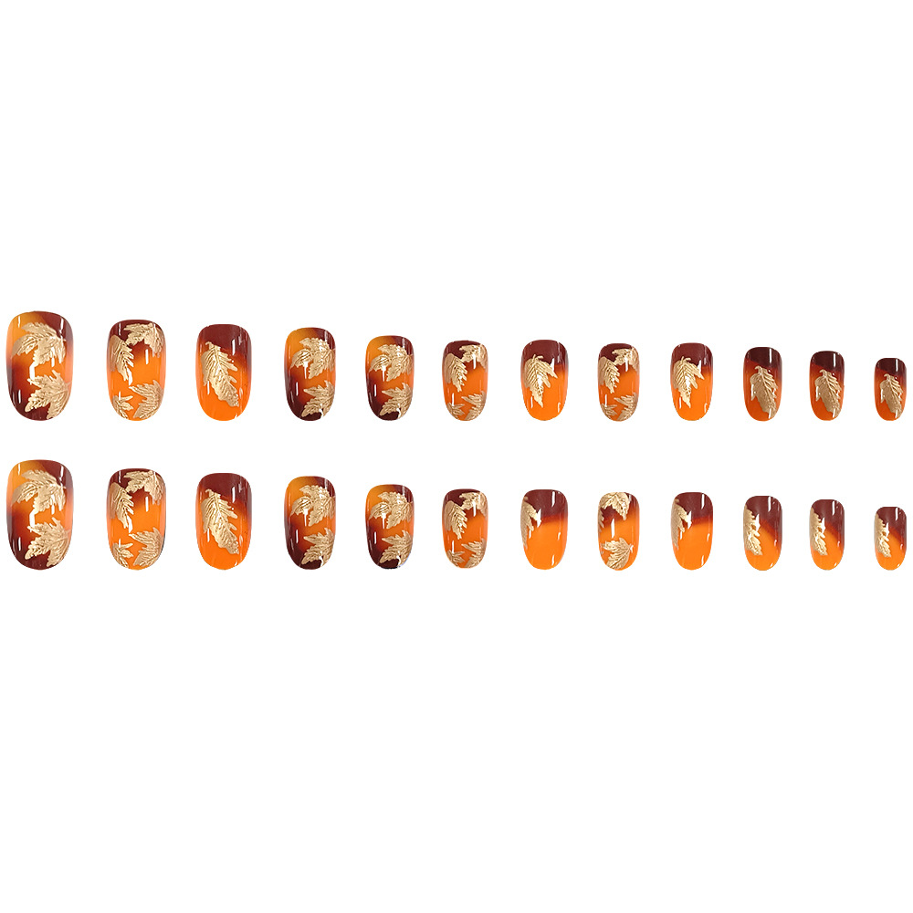 Comercio exterior estereoscópico oro de arce otoño manicure estilo de lujo retrógrado desgaste de uñas 24 piezas de parche de uñas image 6