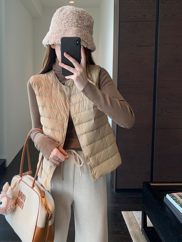 Stacked Wear Fashionable Quality White Goose Down Vest Lightweight Short Down Jacket Women's Coat 24 Autumn and Winter New F100506