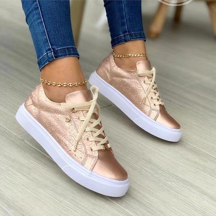 Foreign trade large 43 casual printed women's casual shoes front lace up comfortable breathable upper Pu flat bottom European and American style