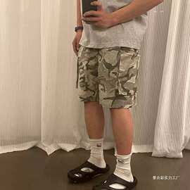 迷彩廓形风琴袋工装裤男女夏季宽松潮流街头设计感小众款短裤现货