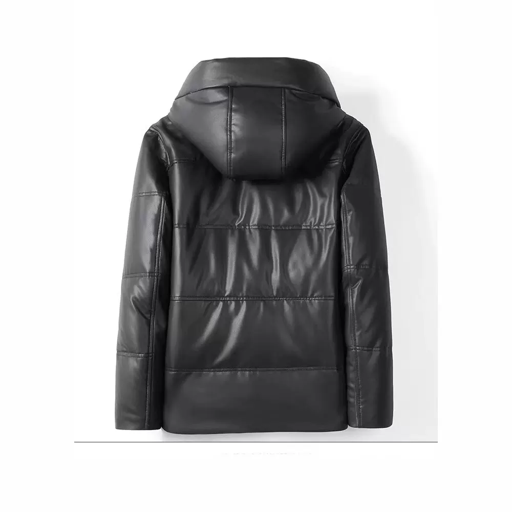 新款海宁真皮皮衣头层羊皮中长款皮夹克加厚连帽羽绒服男士外套