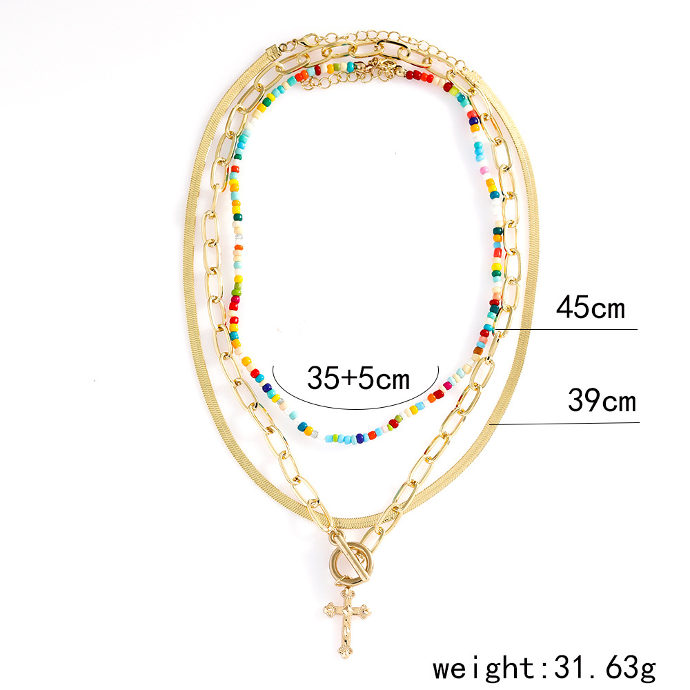 Fashion Geometric Cross Alloy Beaded Necklace display picture 1
