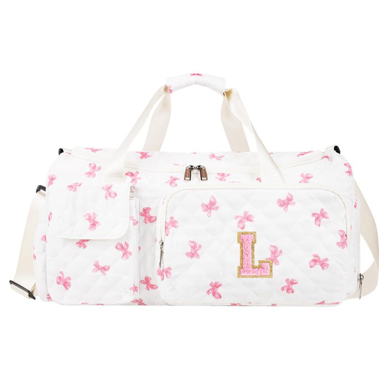 Girls' Initials Travel Tote Bag Dance Cheerleading Weekend Bag, Gymnastics Fitness Overnight Bag Gift Bag