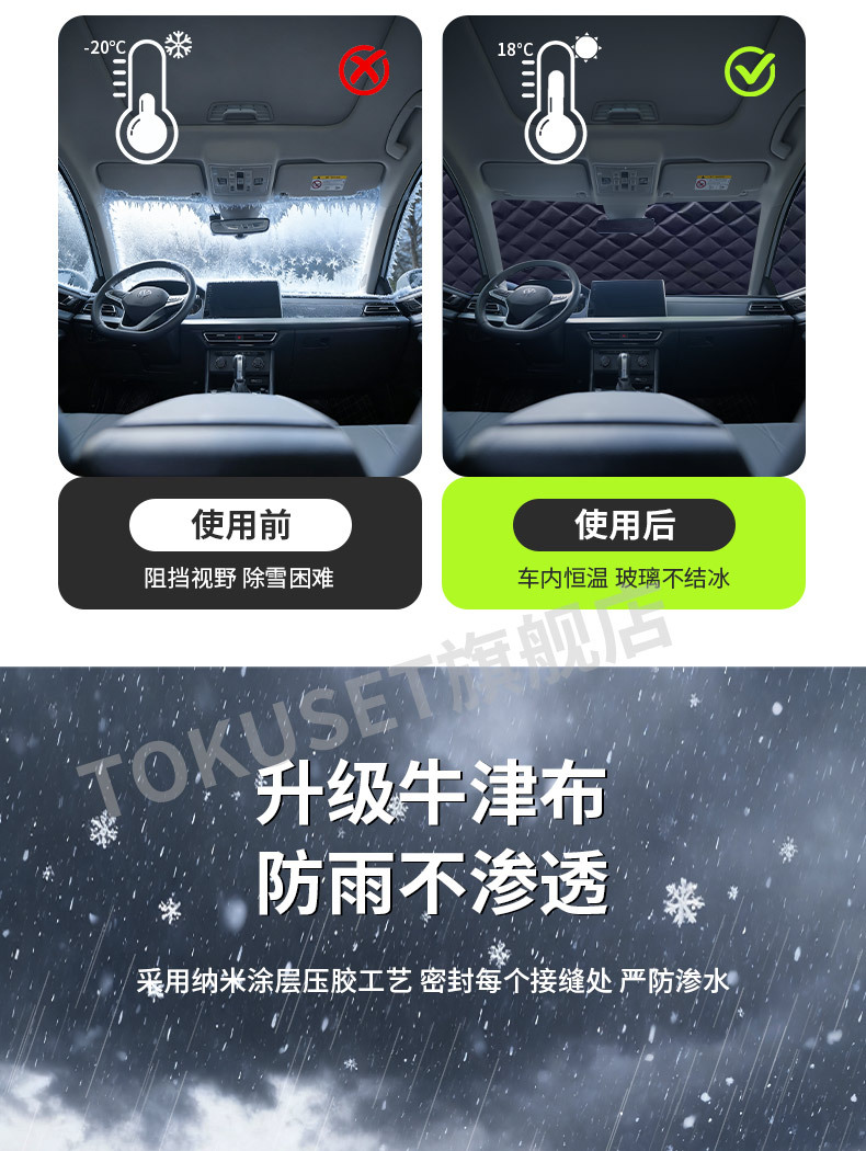 Car Snow Cover, Front Windshield, Anti-Frost and Snow Cover, Winter Anti-Freeze Cover, Car Cover, Winter Windshield Thickeneding