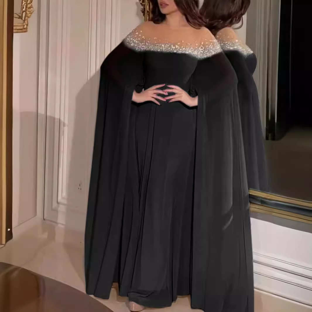 Vestido de Noche Elegante y Sexy de Estilo Europeo y Americano, Primavera/Verano 2023, Cintura Alta, con Pedrería y Perlas, en Chifón. image 4