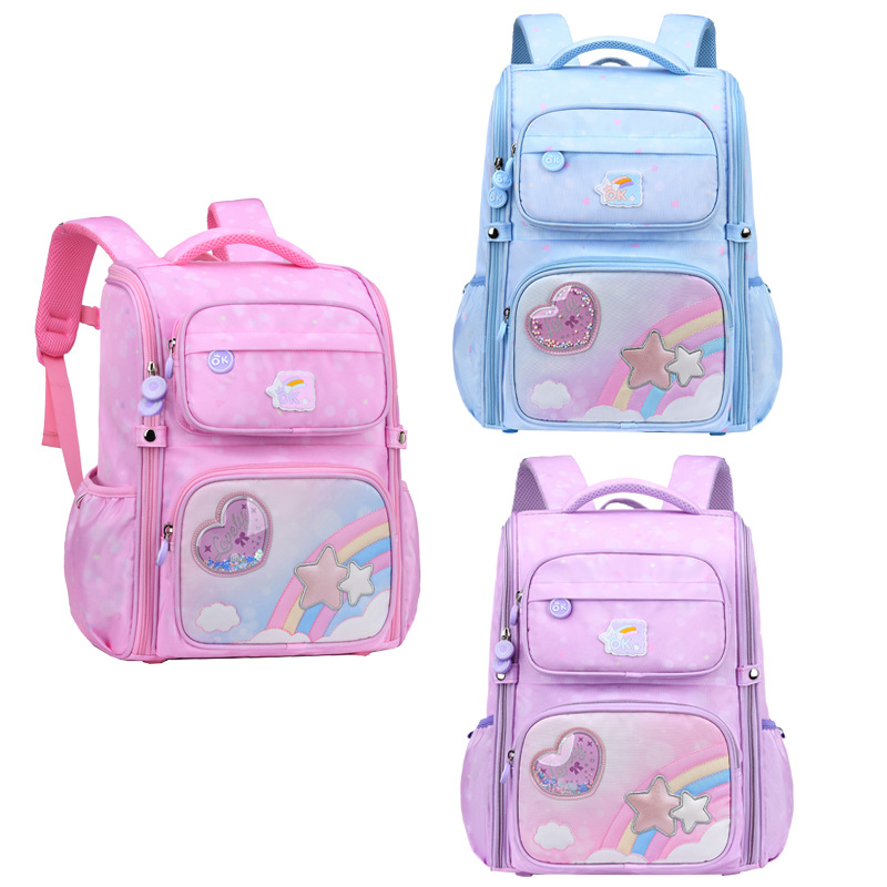 Nuevo Hongjia Escuela Primaria estudiante mochila Arco Iris niña niños mochila Grado uno a seis protección de la columna vertebral reducción de la carga mochila