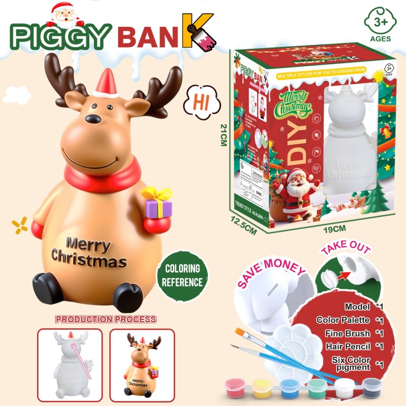 KLQ999-6: Alce de Navidad pintado caja de dinero