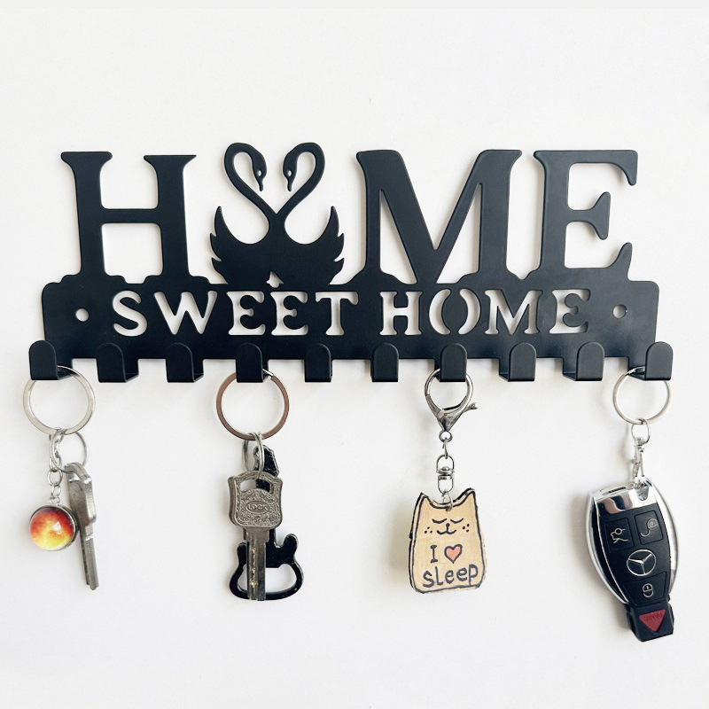 Cross-Border Home Key Holder Wall-Mounted Shelf Metal Art Decorative Hook Key Holder for Clothes and Hats in the Entryway
