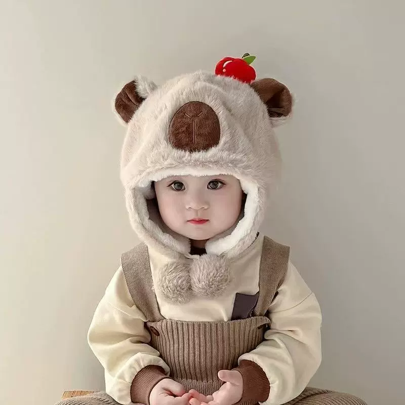 儿童帽子冬季可爱呆萌卡皮巴拉毛绒护耳帽加厚防寒男童女孩帽批发