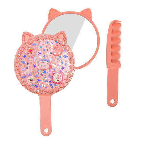 Children's DIY Cream Adhesive Makeup Mirror Material Kit Set for Girls Portable Handheld Mirror Comb Educational Toy
