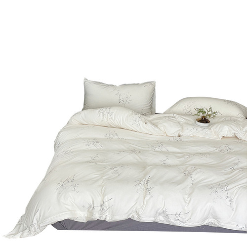 Class A pure cotton knitted cotton four-piece set 100 cotton skin-friendly simple Tianzhu cotton bedding small fresh ins for sleeping naked