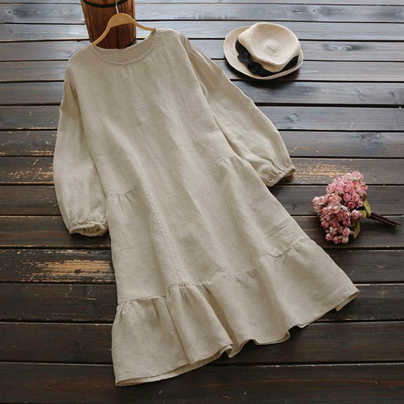 Women's Swing Dress Simple Style Round Neck Ruffles Long Sleeve Solid Color Knee-Length Daily display picture 2