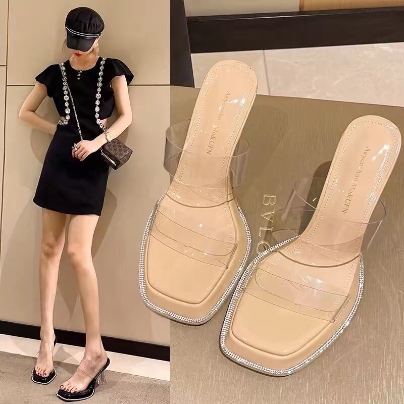 Temperament Transparent High-Heeled Outer Sandals for Women Summer 2025 New Style French Thick Heel Thick Sole Beautiful Sandals