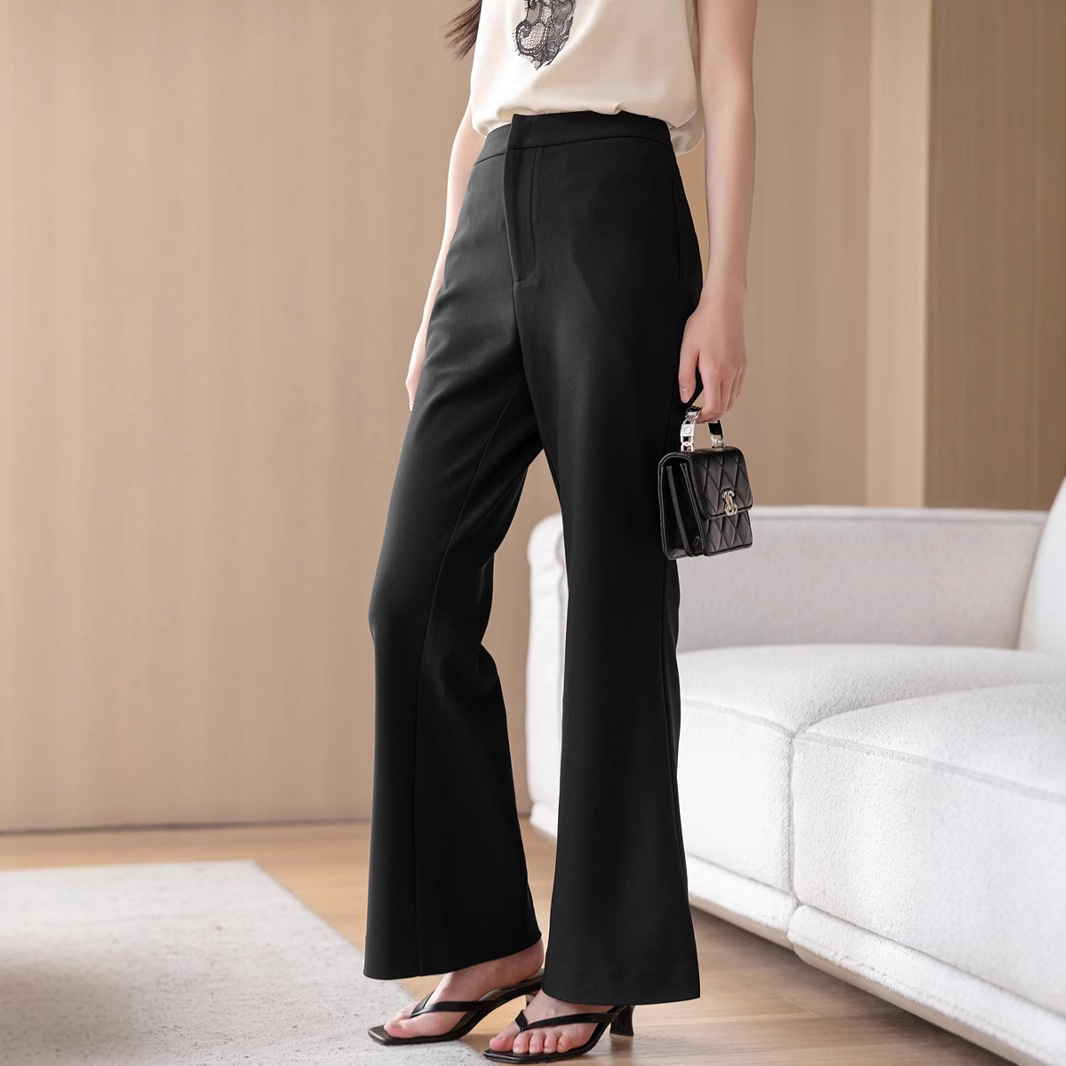 Endi Black Flared Pants for Women 2026 New Versatile Casual High-Waisted Stretch Black Suit Pants Long Pants