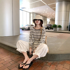 【工厂现货】穿搭黑色条纹薄款长袖防晒罩衫女宽松慵懒风t恤上衣