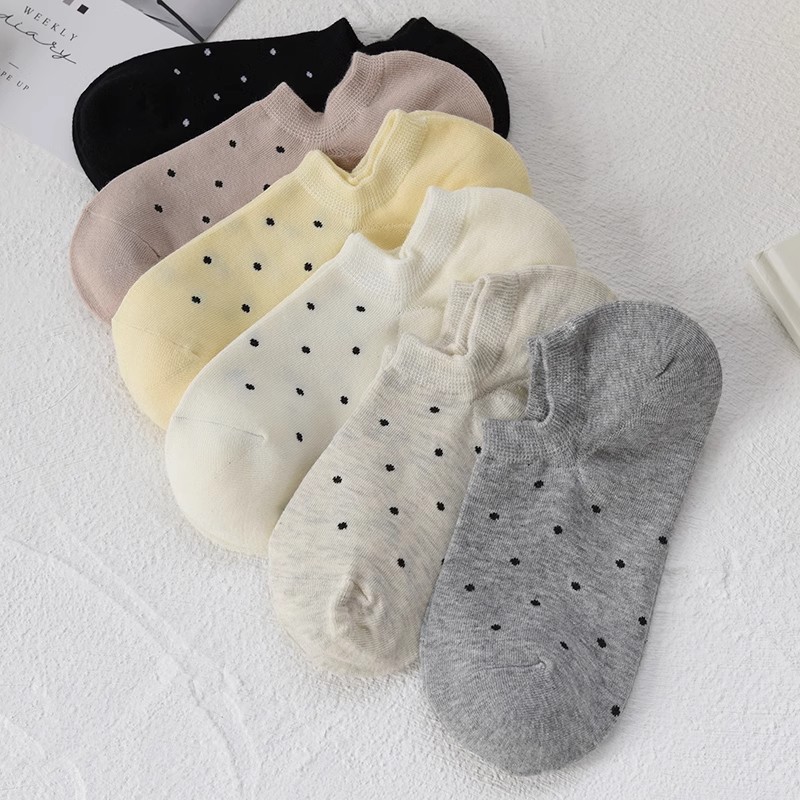 Calcetines Zhuji para mujer, calcetines de barco de lunares, calcetines finos de primavera y verano para mujer, calcetines antibacterianos y desodorantes, calcetines de mujer deshuesados de todo fósforo