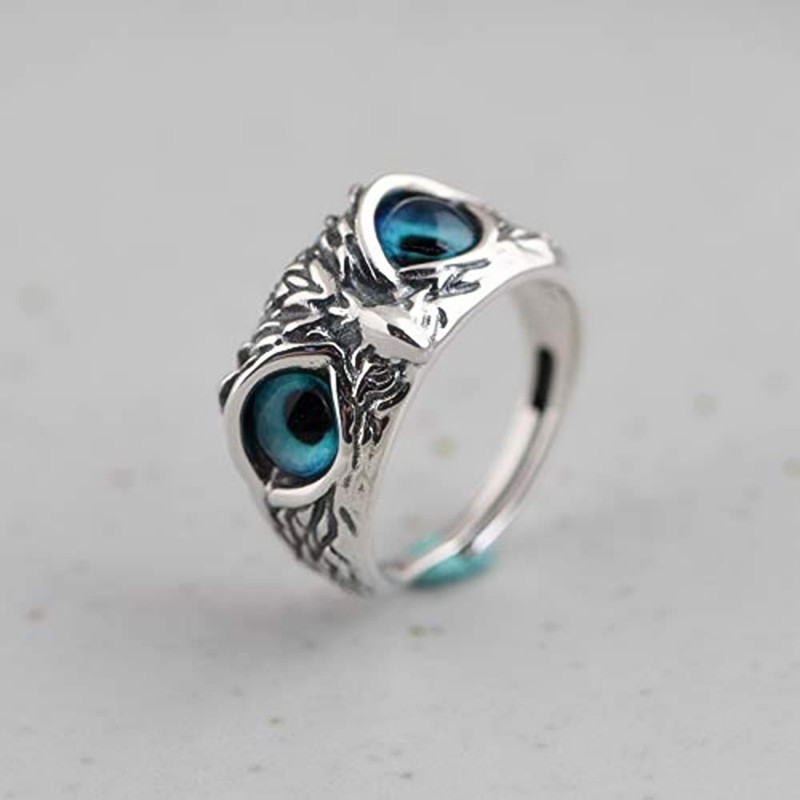 1 Piece Retro Owl Alloy Metal Inlay Artificial Gemstones Unisex Open Ring display picture 2