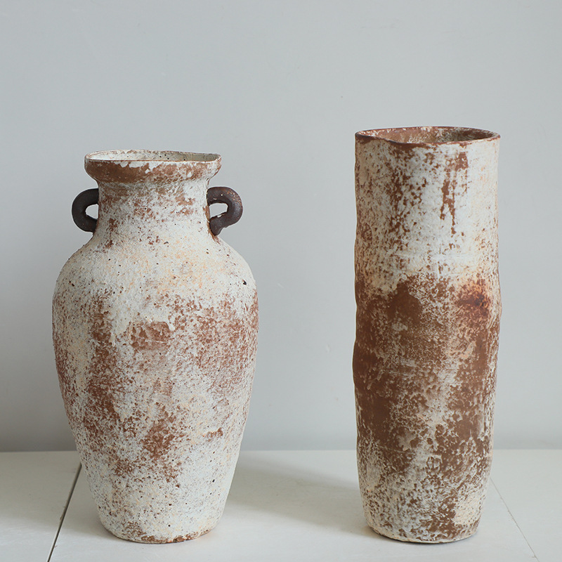 Jingdezhen vasos de cerámica retrógrados nostálgicos hechos a mano hoteles residenciales flores de viento tranquilo arreglos de flores Zen adornos vasijas de cerámica gruesa