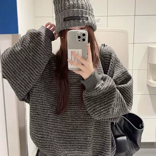 太爱啦!!【INS条纹】韩系校园风秋冬新款圆领卫衣女INS超火上衣服