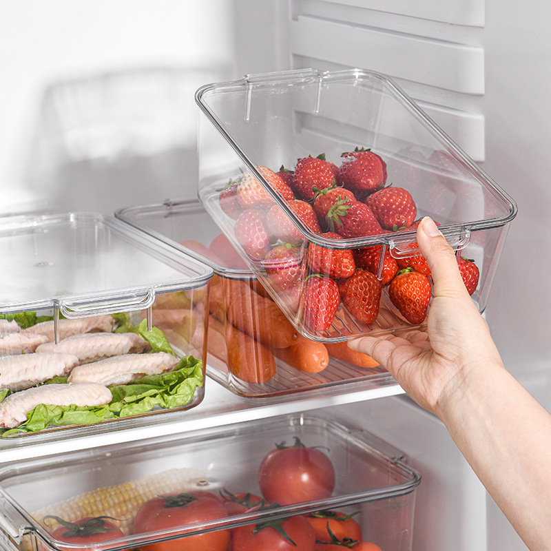 保鲜盒商用冰箱高透明厨房长方形塑料收纳盒带盖冷藏盒独立站跨境